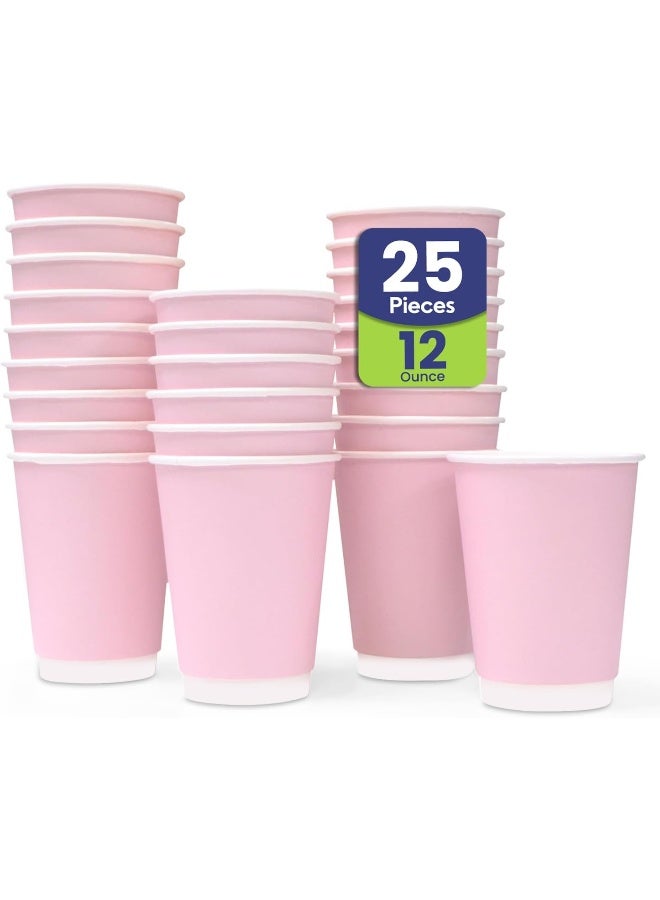SNH Packing [Pack of 25] Disposable Double Wall Pink Coffee Cups 12 Ounce Coffee Cups To Go 25 pack Paper Coffee Cups and Designs, Recyclable, Hot Coffee Cups. - Image 1